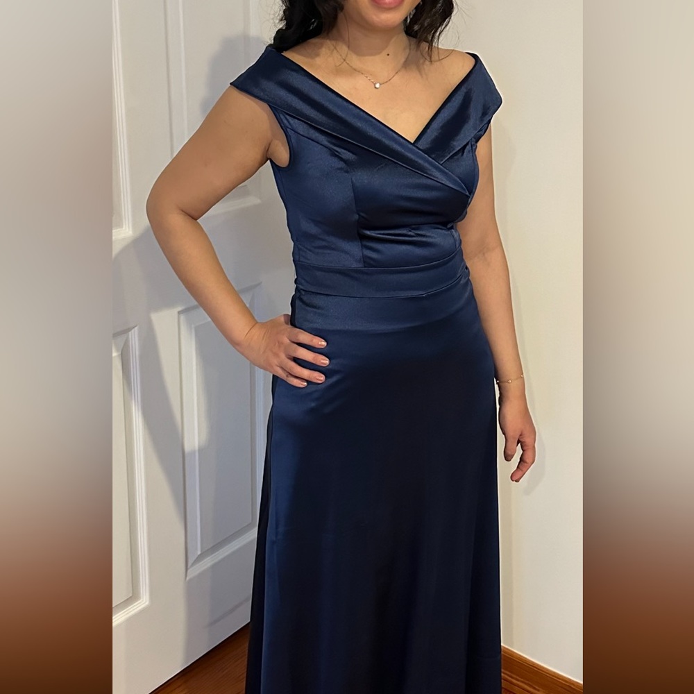 Blue satin long dress